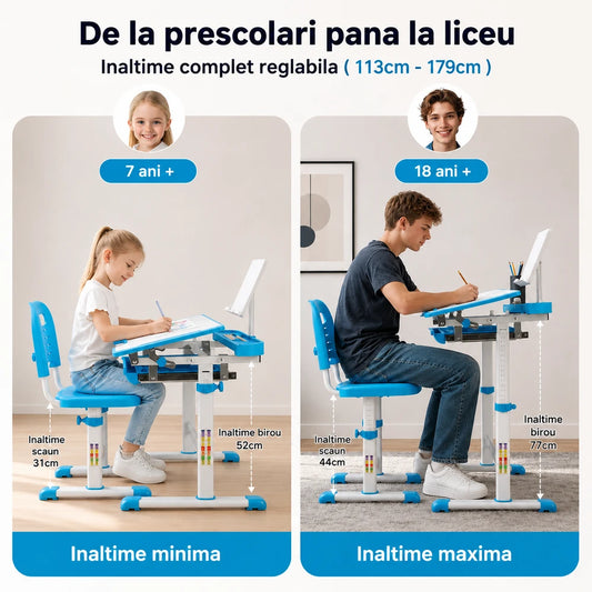 Set Birou și Scaun reglabil + lampa integrata